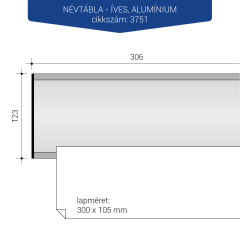 3751-Névtábla íves, lapméret 300 x 105 mm